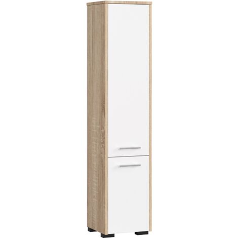 Columna de baño AKORD FIN Roble Sonoma 30 cm 2 puertas frente en color Blanco 5 estantes 30x30x140 cm