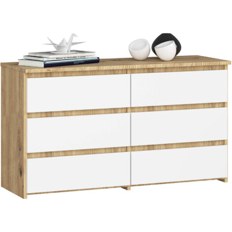 Cómoda AKORD CL100 Roble Artisan 100 cm 6 cajones frente en color Blanco 100x35x57 cm