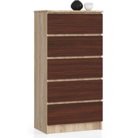 Cómoda AKORD K60 Roble Sonoma 60 cm 5 cajones frente en color Wenge 60x40x121 cm