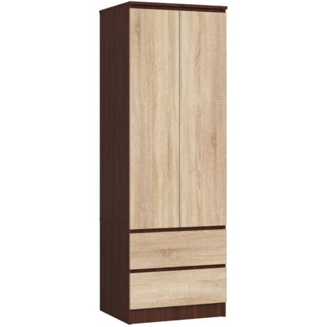 Armario AKORD S60 Wenge 60 cm 2 puertas 2 cajones frente en color Roble Sonoma 1 estante 60x51x180 cm