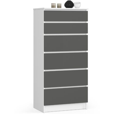 Cómoda AKORD K60 Blanco 60 cm 6 cajones frente en color Grafito Gris 60x40x130 cm