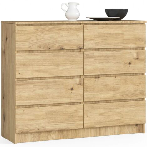 Cómoda AKORD K120 Roble Artisan 120 cm 8 cajones frente en color Roble Artisan 120x40x99 cm