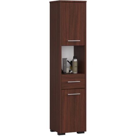 Columna de baño AKORD FIN Wenge 30 cm 2 puertas 1 cajón frente en color Wenge 5 estantes 30x30x140 cm