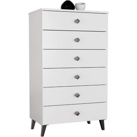 Cómoda MOBI Blanco 60 cm 6 cajones con tiradores negros 60x37x104 cm (1/5)