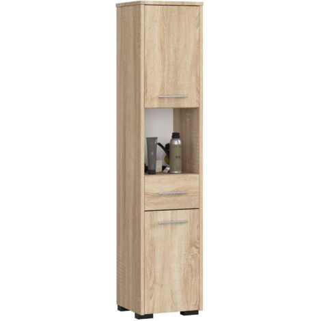 Columna de baño AKORD FIN Roble Sonoma 30 cm 2 puertas 1 cajón frente en color Roble Sonoma 5 estantes 30x30x140 cm