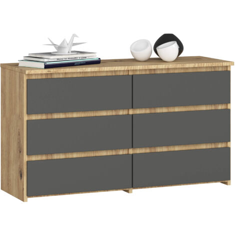 Cómoda AKORD CL100 Roble Artisan 100 cm 6 cajones frente en color Grafito Gris 100x35x57 cm