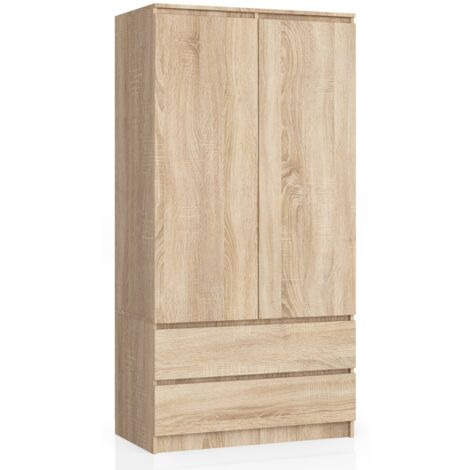 Armario AKORD S90 Roble Sonoma 90 cm 2 puertas 2 cajones frente en color Roble Sonoma 4 estantes 90x51x180 cm
