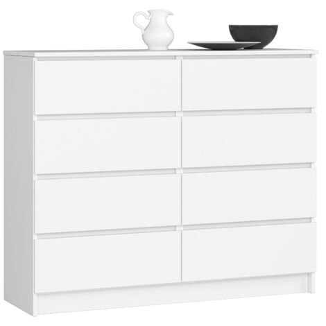 Cómoda AKORD K120 Blanco 120 cm 8 cajones frente en color Blanco 120x40x99 cm