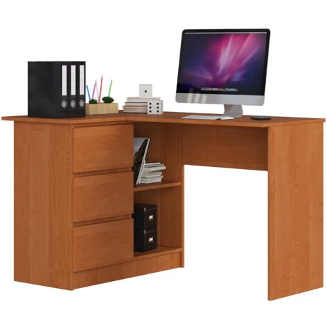 Escritorio esquinero AKORD B16 Aliso 124 cm con lado izquierdo 3 cajones frente en color Aliso 2 estantes 124x85x77 cm