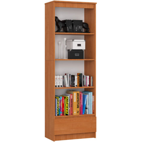 Librería AKORD R60 Aliso 60 cm frente Blanco 1 cajón frente en color Aliso 4 estantes 60x35x180 cm