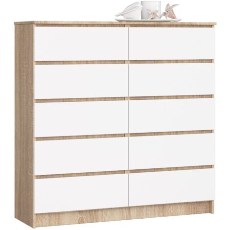 Cómoda AKORD K120 Roble Sonoma 120 cm 10 cajones frente en color Blanco 120x40x121 cm