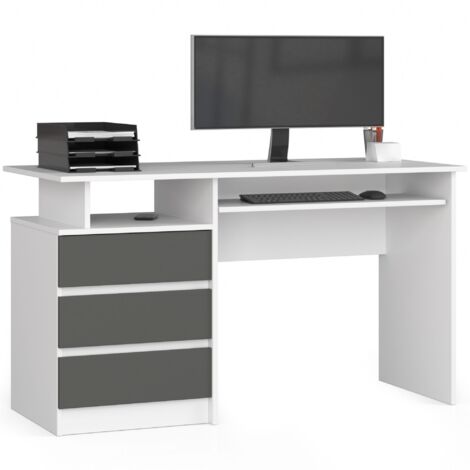 Escritorio AKORD CLP Blanco 135 cm 3 cajones frente en color Grafito Gris 2 estantes 135x60x77 cm (1/5)