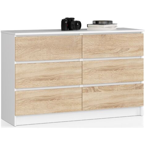 Cómoda AKORD K120 Blanco 120 cm 6 cajones frente en color Roble Sonoma 120x40x77 cm