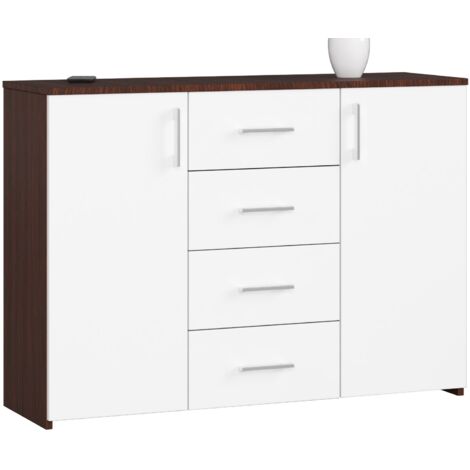 Cómoda AKORD K45 Wenge 110 cm 2 puertas 4 cajones frente en color Blanco 4 estantes 110x35x80 cm