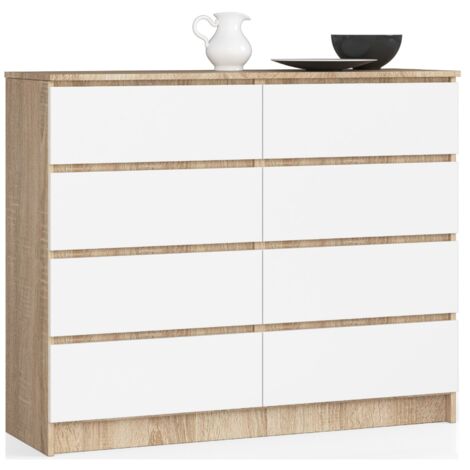 Cómoda AKORD K120 Roble Sonoma 120 cm 8 cajones frente en color Blanco 120x40x99 cm
