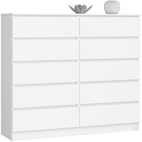 Cómoda AKORD K140 Blanco 138 cm 10 cajones frente en color Blanco 138x40x121 cm
