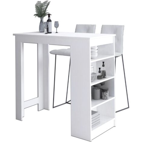 Mesa alta de bar AKORD Blanco 115 cm frente en color Blanco 4 estantes 115x50x103 cm