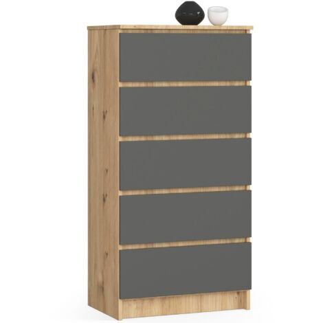 Cómoda AKORD K60 Roble Artisan 60 cm 5 cajones frente en color Grafito Gris 60x40x121 cm