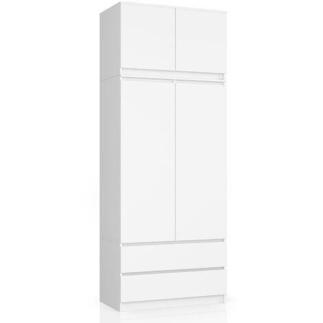Armario AKORD S90 con altillo Blanco 90 cm 2 puertas 2 cajones frente en color Blanco 6 estantes 90x51x234 cm