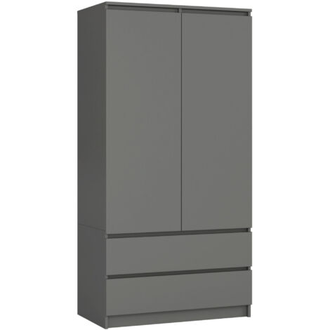 Armario AKORD S90 Gris Grafito 90 cm 2 puertas 2 cajones frente en color Gris Grafito 4 estantes 90x51x180 cm