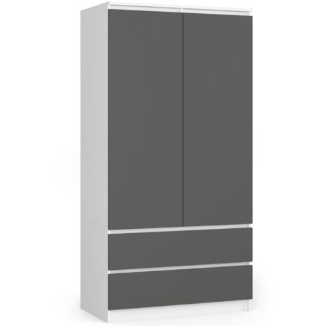 Armario AKORD S90 Blanco 90 cm 2 puertas 2 cajones frente en color Gris Grafito 4 estantes 90x51x180 cm