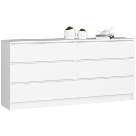 Cómoda AKORD K160 Blanco 160 cm 6 cajones frente en color Blanco 160x40x77 cm