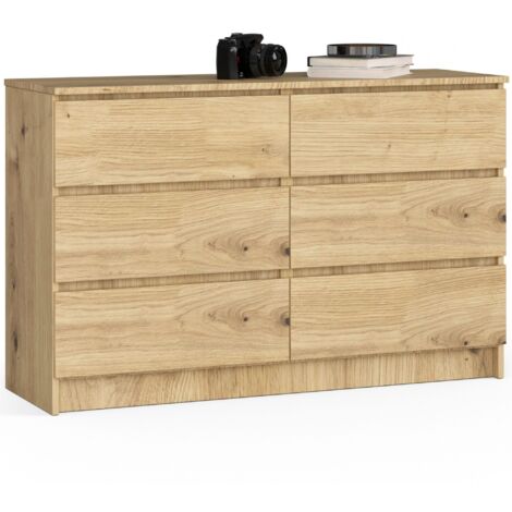 Cómoda AKORD K120 Roble Artisan 120 cm 6 cajones frente en color Roble Artisan 120x40x77 cm