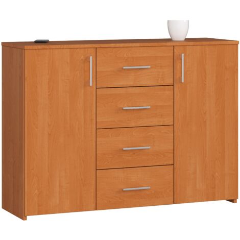Cómoda AKORD K45 Aliso 110 cm 2 puertas 4 cajones frente en color Aliso 4 estantes 110x35x80 cm