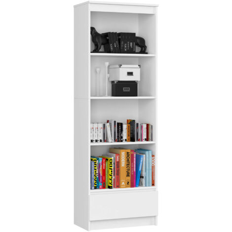 Librería AKORD R60 Blanco 60 cm fachada Blanco 1 cajón frente en color Blanco 4 estantes 60x35x180 cm