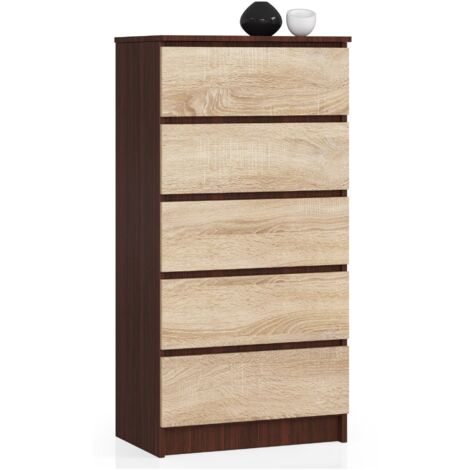 Cómoda AKORD K60 Wenge 60 cm 5 cajones frente en color Roble Sonoma 60x40x121 cm