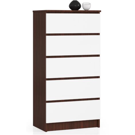 Cómoda AKORD K60 Wenge 60 cm 5 cajones frente en color Blanco 60x40x121 cm