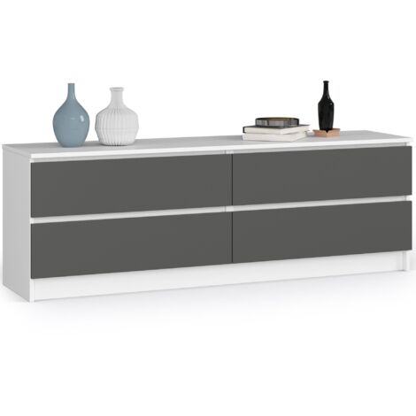 Cómoda AKORD K160 Blanco 160 cm 4 cajones frente en color Grafito Gris 160x40x55 cm