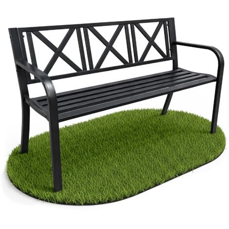 Banco de jardín negro CROSS con patas de acero y respaldo de acero, ancho 119 cm (1/5)