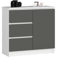 Cómoda AKORD JERRY Blanco 80 cm 1 puerta 3 cajones frente en color Grafito Gris 2 estantes 80x35x77 cm