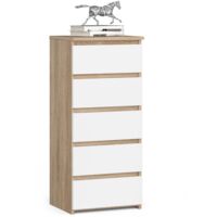 Cómoda AKORD CL5 Roble Sonoma 40 cm 5 cajones frente frente en color Blanco 40x35x92 cm