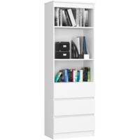 Librería AKORD R60 Blanco 60 cm 3 cajones frente en color Blanco 3 estantes 60x35x180 cm