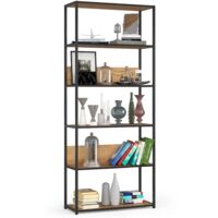 Estantería loft AKORD metálica Negra 80 cm frente en color Roble Craft 6 estantes 80x32x192 cm