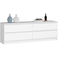 Cómoda AKORD K160 Blanco 160 cm 4 cajones frente en color Blanco 160x40x55 cm