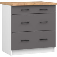 Armario de cocina AKORD S80 con encimera OLIWIA Blanco 80 cm 3 cajones frente en color Gris Grafito 80x46x85 cm