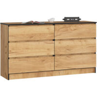 Cómoda AKORD K140 Roble Craft 138 cm 6 cajones frente en color Roble Craft 138x40x77 cm