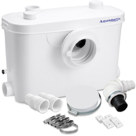 Aquamatix Hebeanlage 400W Sanitär Abwasserpumpe 100L/min 6,5m Vertikale Förderstrecke mit 3 Einlässen für Toilette, Waschbecken und Badewanne mit Kohlefilter