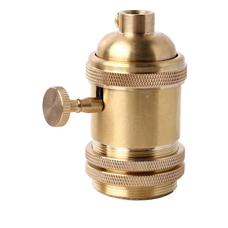 Ahlsen Vintage Holder for Light Bulb E26 E27 Socket Lamp Base with Copper Switch Brass Copper Color Golden