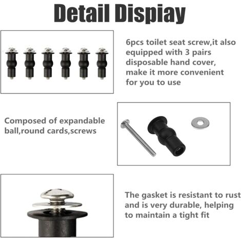 Ahlsen Toilet Seat Fixing Screws, Toilet Seat Hinge, Toilet Seat Fixings, Rubber Expansion Screws, 6 Pack, Black