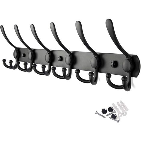 Ahlsen Wall coat rack made of stainless steel, robust hook coat rack, towel holder (6 hooks, black)