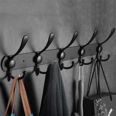 Ahlsen Wall coat rack made of stainless steel, robust hook coat rack, towel holder (6 hooks, black)