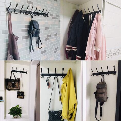 Ahlsen Wall coat rack made of stainless steel, robust hook coat rack, towel holder (6 hooks, black)