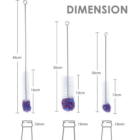 Ahlsen Bottle Cleaner, Cleaning for Bottles, Pipe Cleaning Brush, Bottle Brush, Bottle Cleaning Swab, Suitable for Bottles, Bottles, Test Tubes, Purple & 3 Pieces