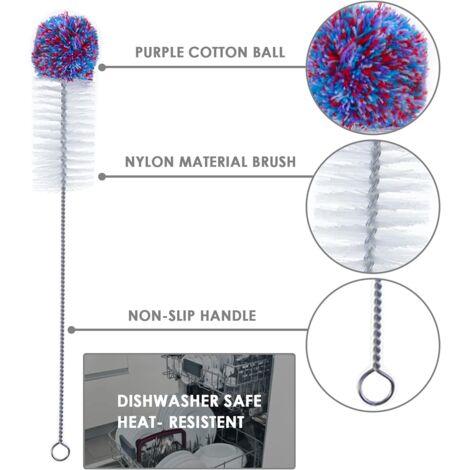 Ahlsen Bottle Cleaner, Cleaning for Bottles, Pipe Cleaning Brush, Bottle Brush, Bottle Cleaning Swab, Suitable for Bottles, Bottles, Test Tubes, Purple & 3 Pieces