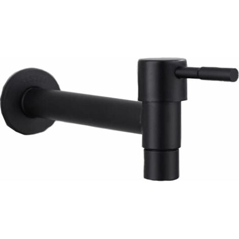 Ahlsen Mop Pool Faucet, Black Wall Mounted Faucet, Wall Mounted Faucet, Cold Water Tap, Stainless Steel Water Saving Faucet for Bathroom, Sink, Balcony, Kitchen (Black)