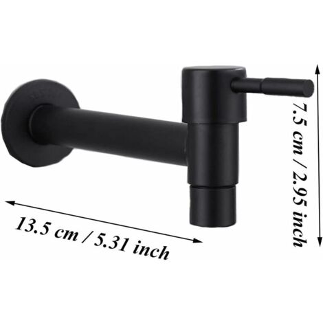 Ahlsen Mop Pool Faucet, Black Wall Mounted Faucet, Wall Mounted Faucet, Cold Water Tap, Stainless Steel Water Saving Faucet for Bathroom, Sink, Balcony, Kitchen (Black)